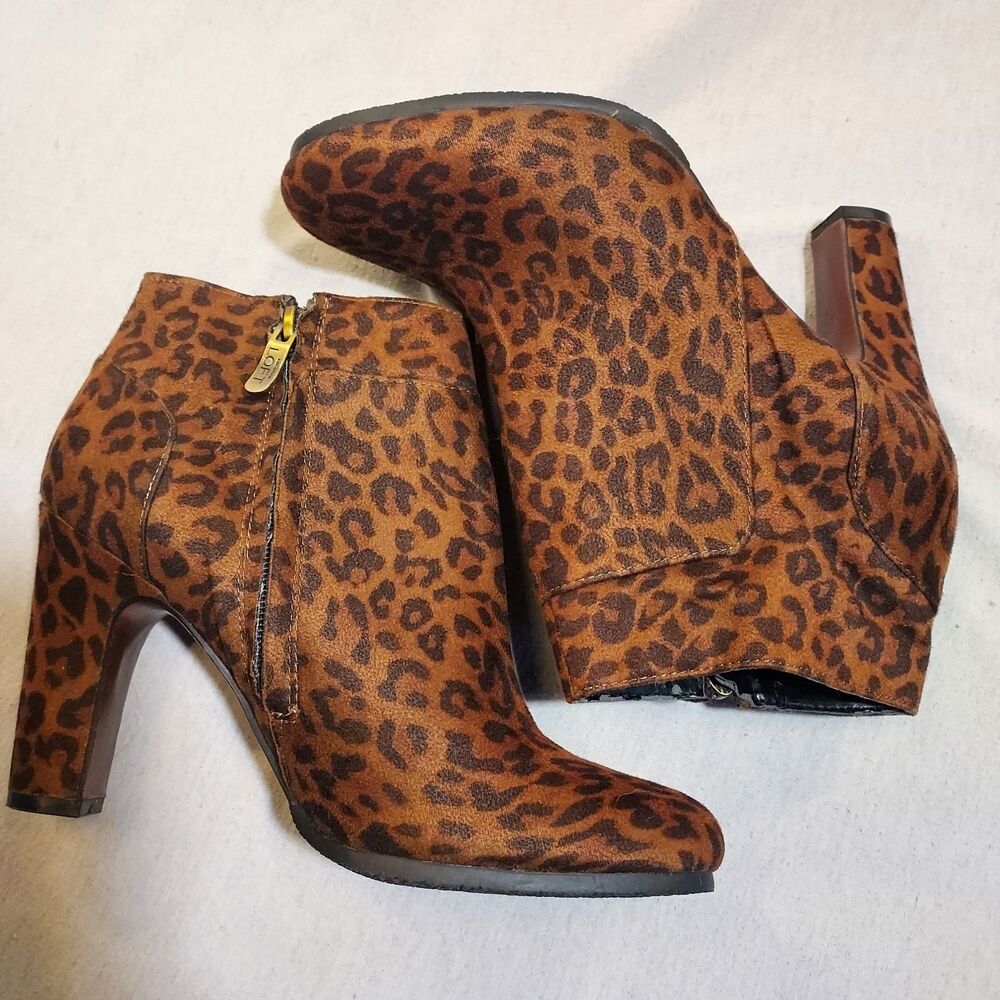 Ann Taylor LOFT Women's Leopard Animal Print Zip Ankle Boot Booties Heels Sz 7